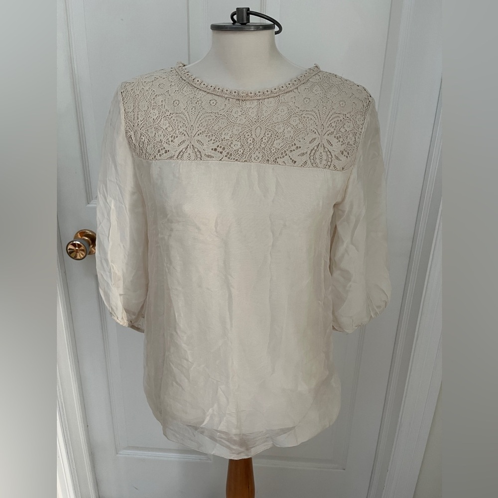 NWT Giusy made in Italy silk blend top blouse cream size small